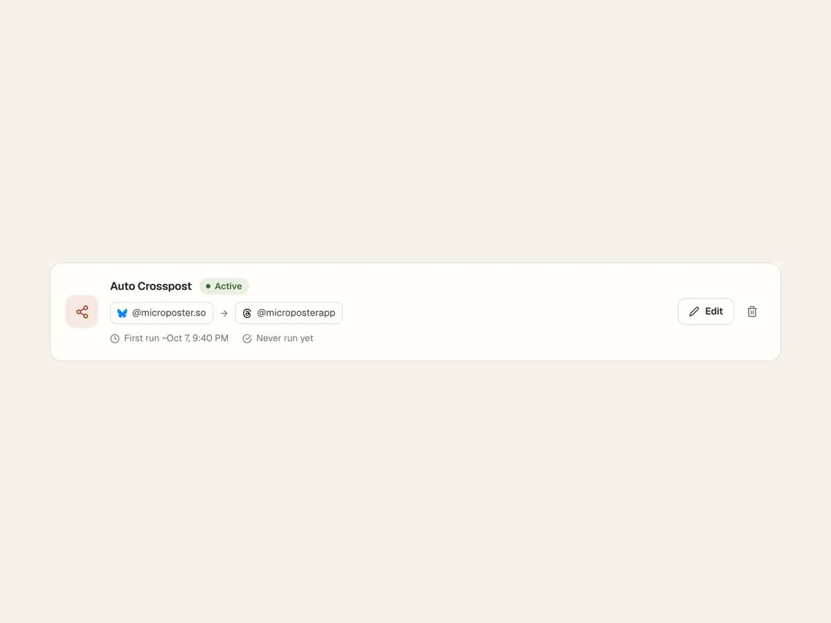 An active Auto Crosspost automation from Bluesky to Threads.