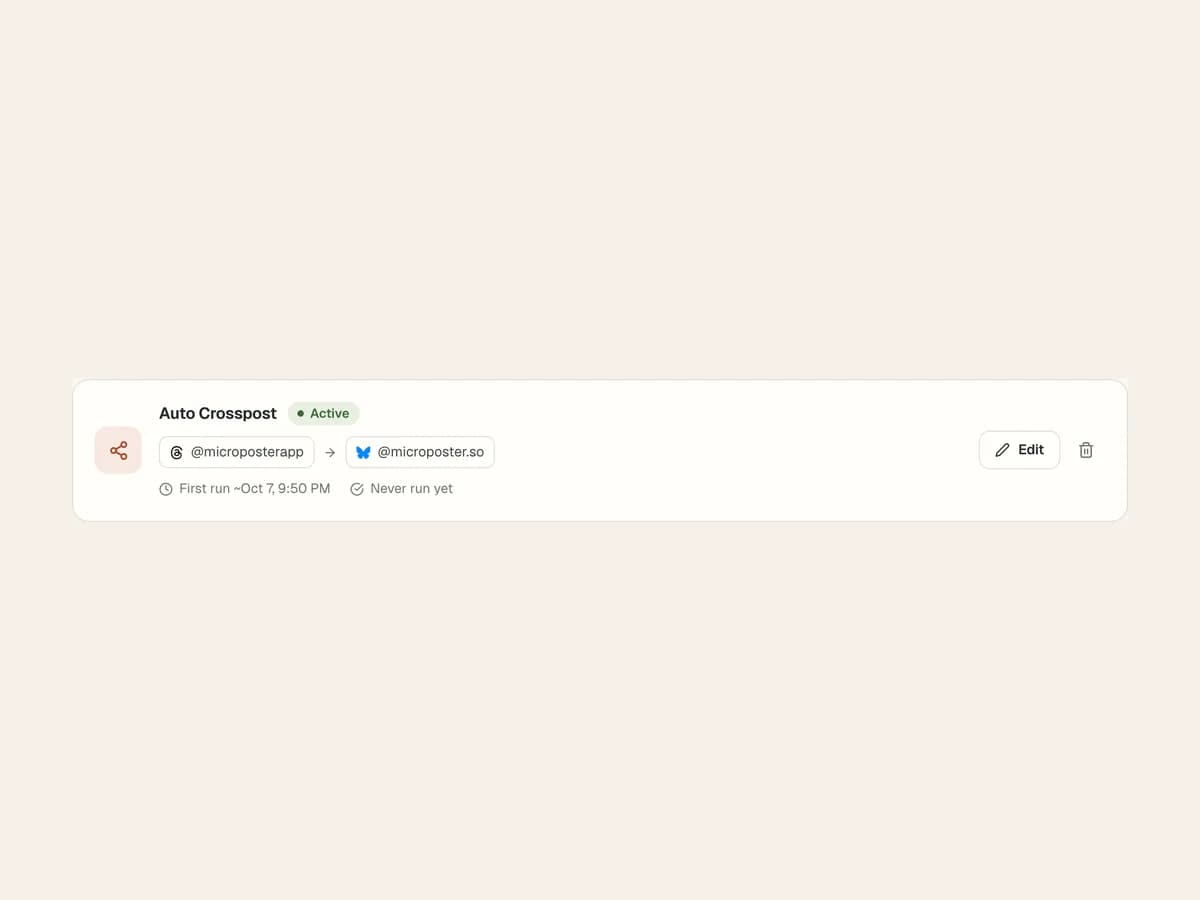 An active Auto Crosspost automation from Threads to Bluesky.