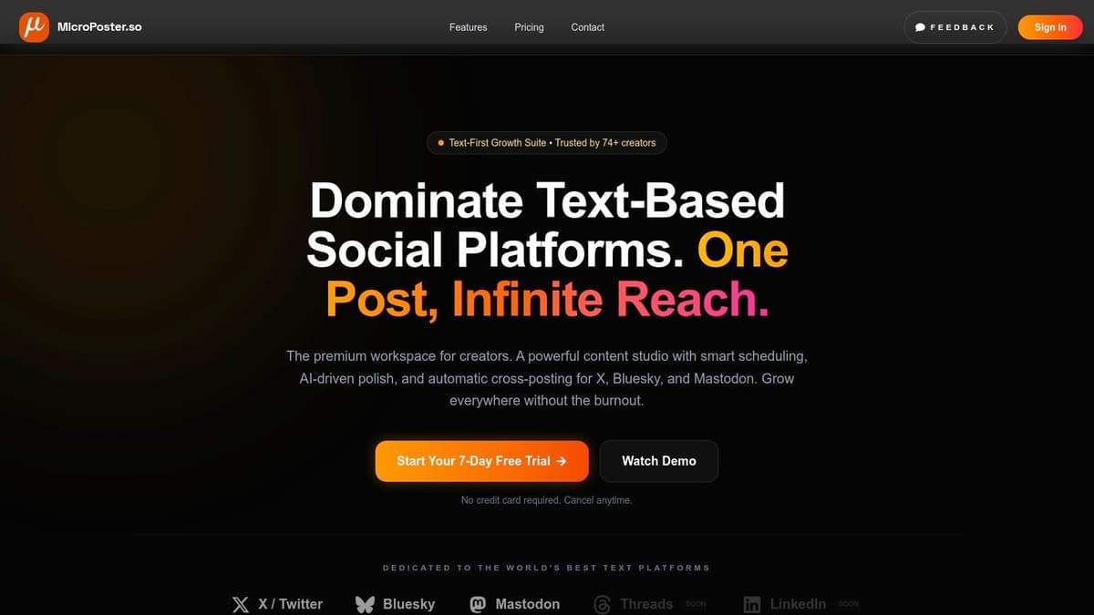 MicroPoster's interface showing its content studio for creating and scheduling posts.