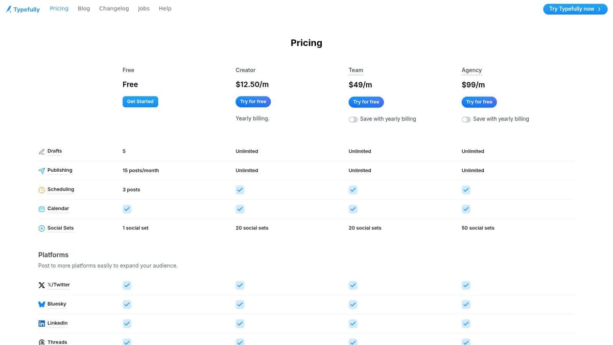 Typefully Pricing Table