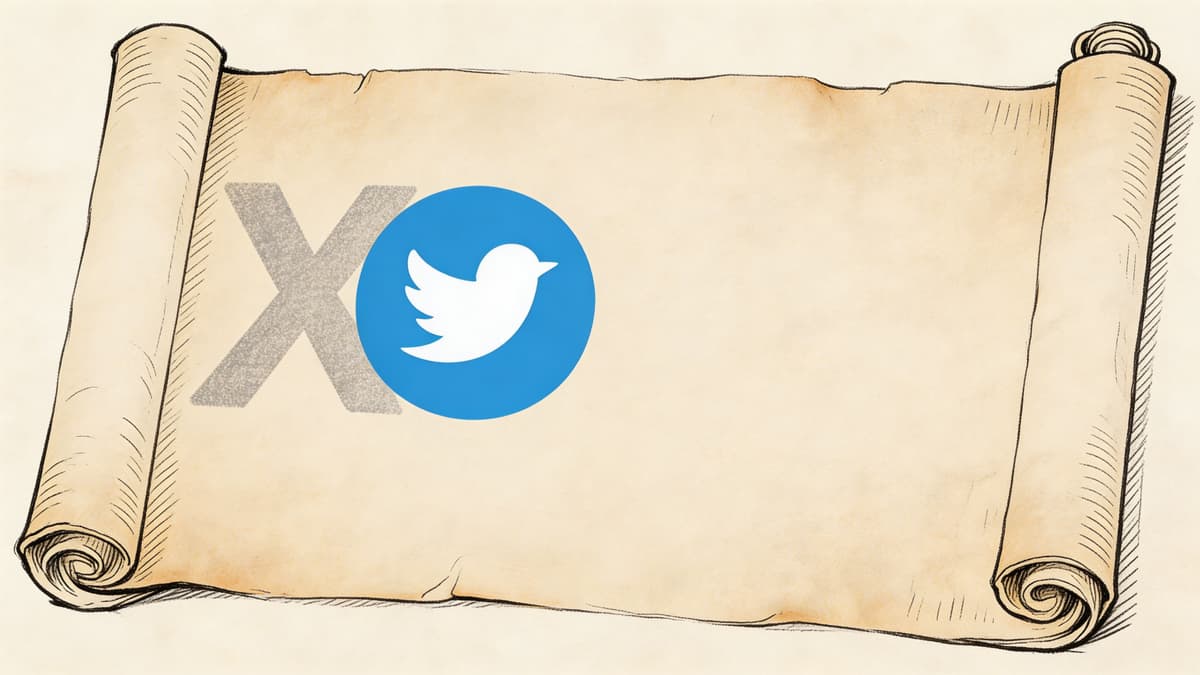 A digital scroll containing the X logo next to the original blue Twitter bird symbol.