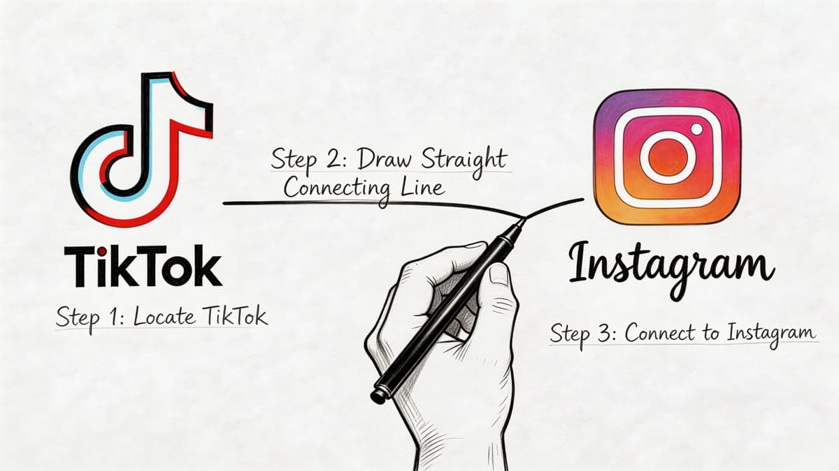 A hand drawing a line connecting the TikTok logo to the Instagram logo on a whiteboard.