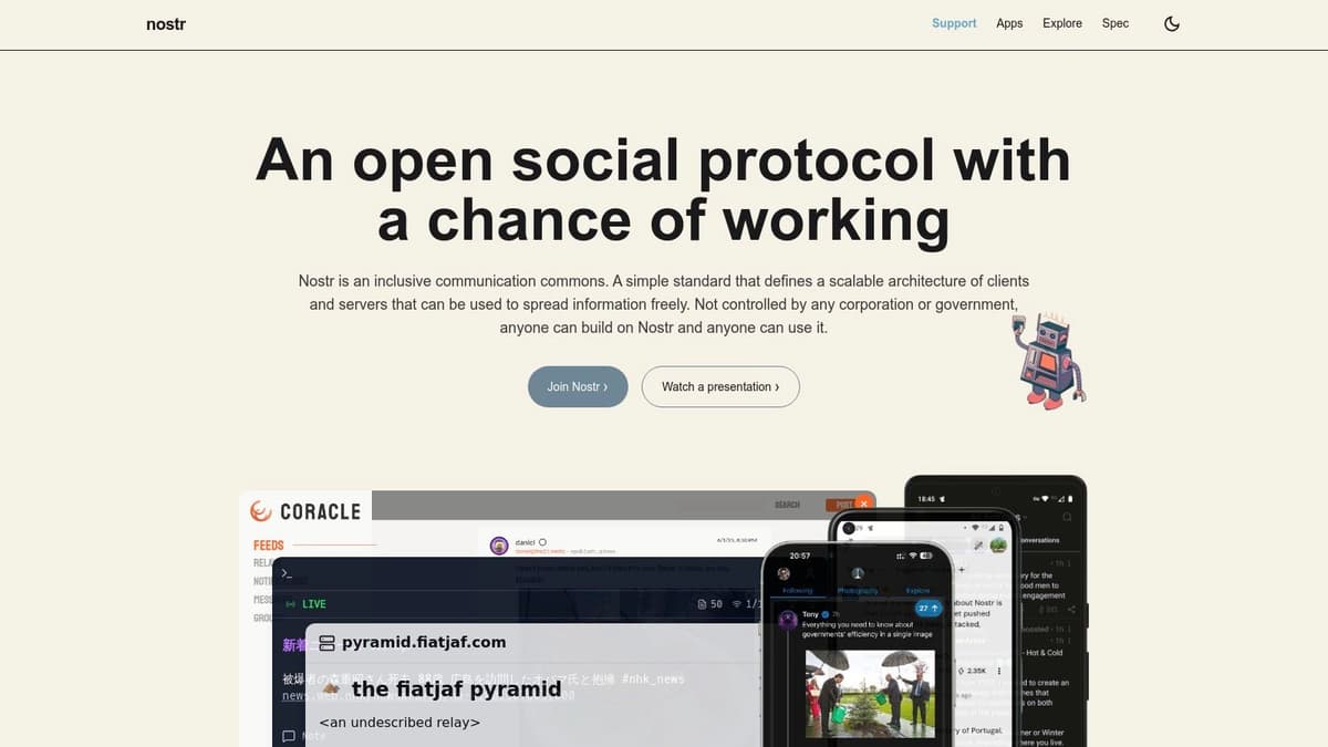 Nostr (protocol; clients include Damus and Amethyst)