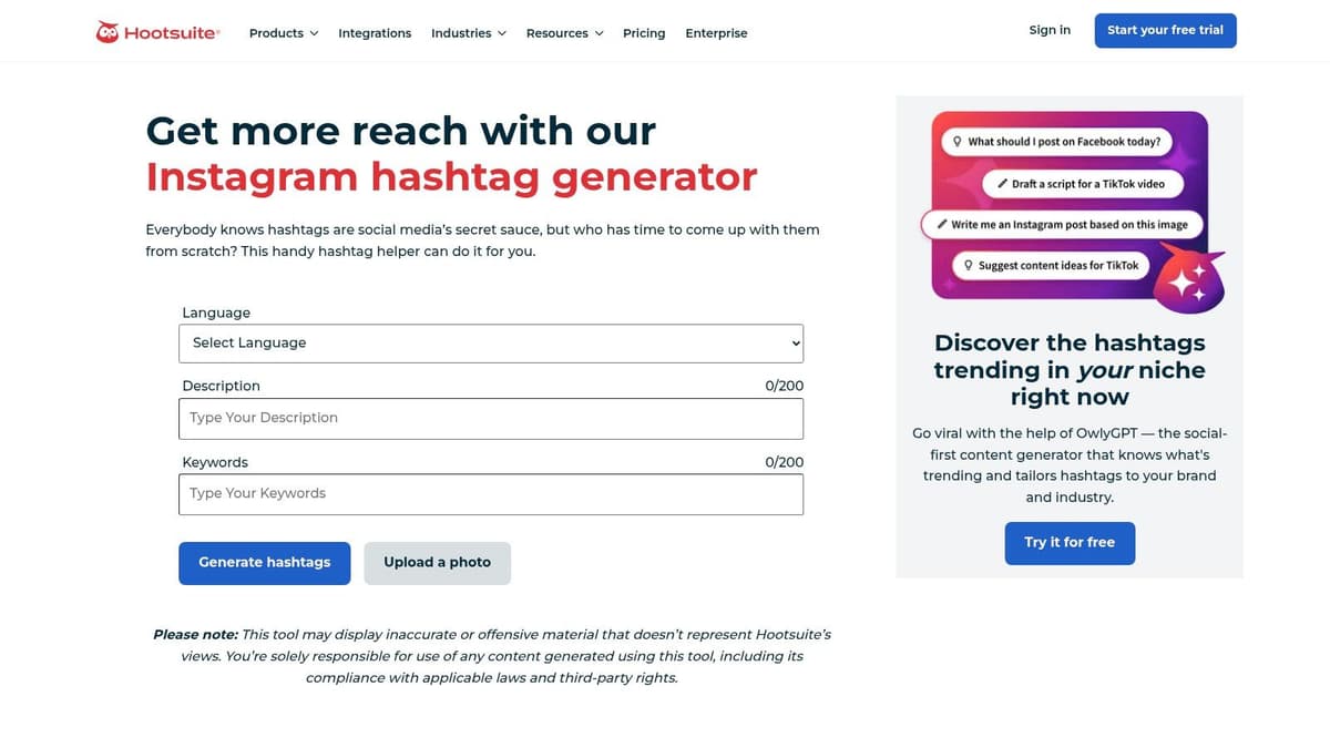 Hootsuite (Instagram Hashtag Generator)