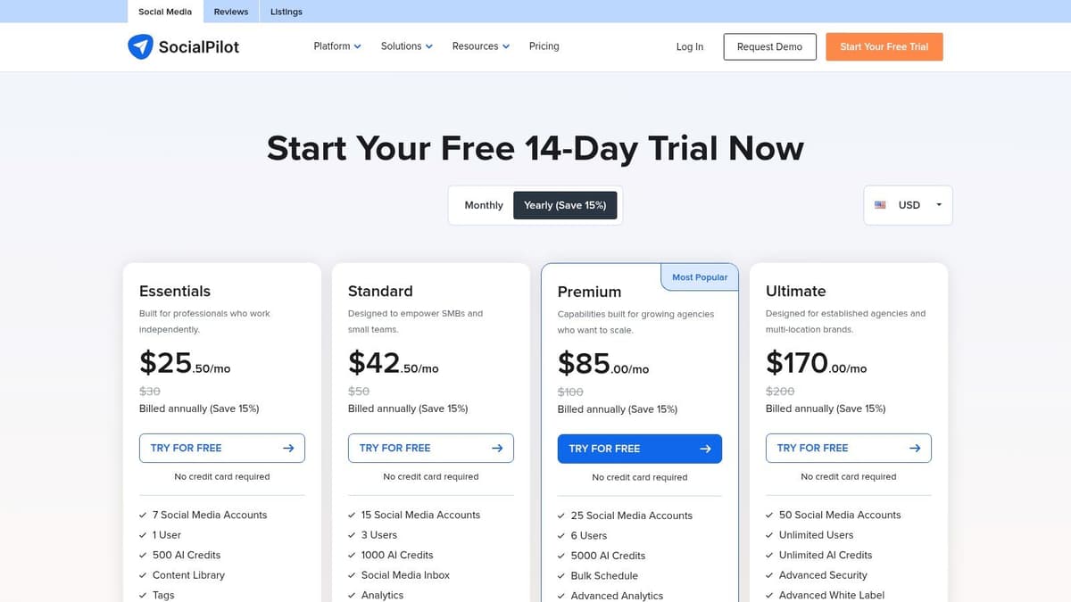 SocialPilot pricing plans