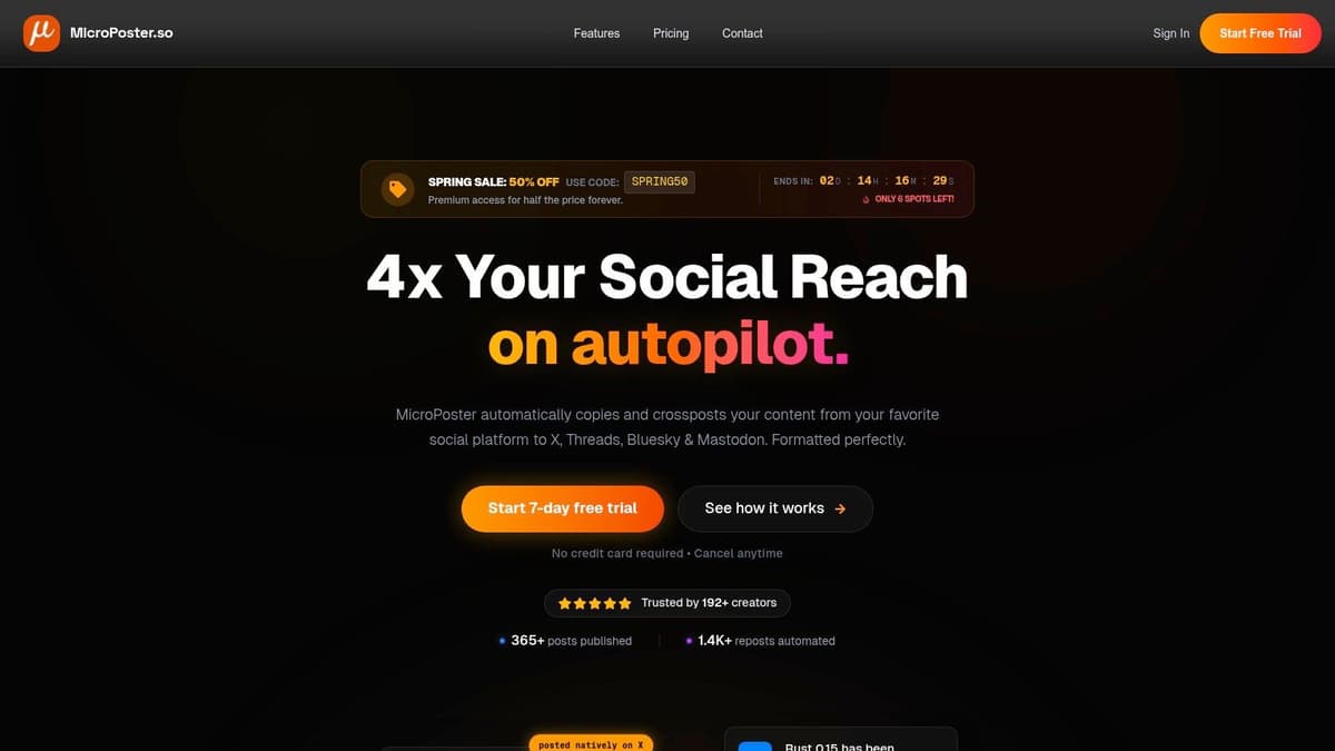 MicroPoster's dashboard showing its social media auto-scheduling features